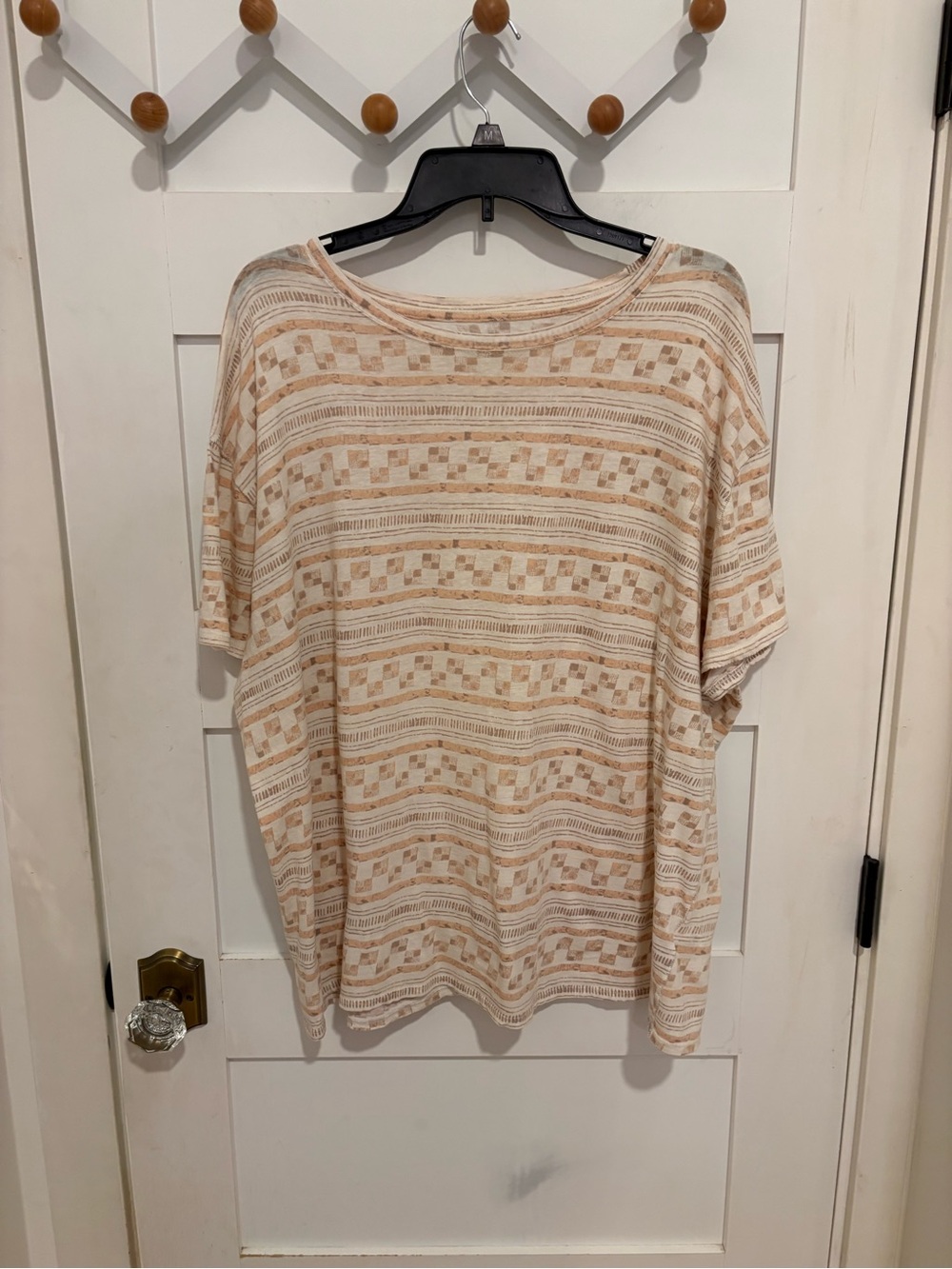 Free People Nina Tee Cream & Tan Striped Geometric Short Sleeve Tee